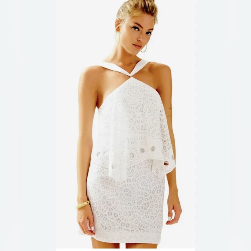 Lilly Pulitzer sz 00 Pearson White Oyster Shell Lace Handkerchief Popover Dress
